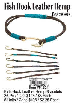 Fish Hook Leather Hemp Bracelets